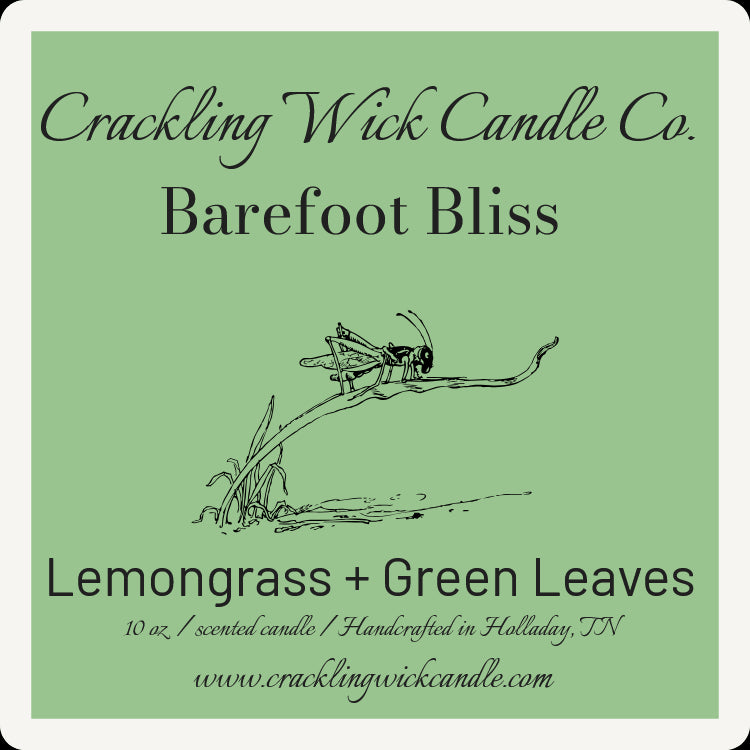 Scented candle with Barefoot Bliss aroma: lemongrass and green leaves