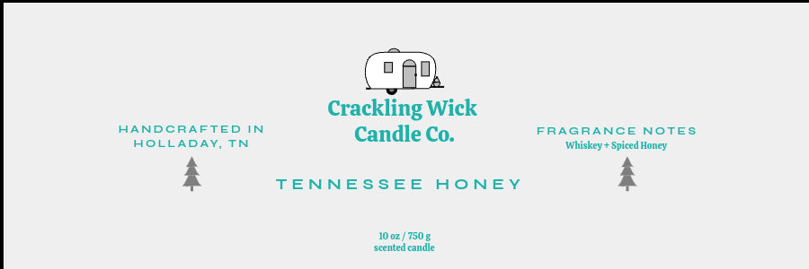 Tennessee Honey candle label with Crackling Wick and fragrance notes