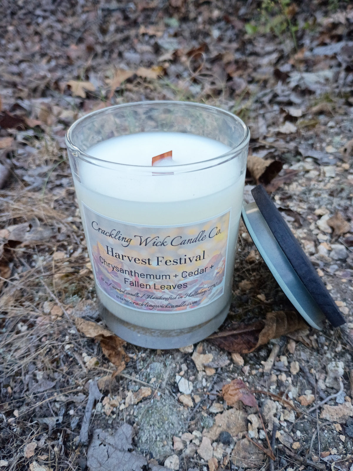 Harvest Festival jar candle in silver tin with exposed wick